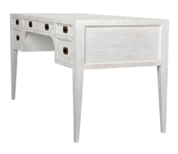 Noir Africa Desk - Elegant Colonial Design with Solid Mahogany, Brass Hardware for Timeless Home Office Style White Wash GDES174WH