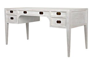 Noir Africa Desk - Elegant Colonial Design with Solid Mahogany, Brass Hardware for Timeless Home Office Style White Wash GDES174WH