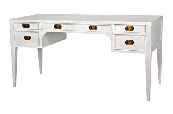 Noir Africa Desk - Elegant Colonial Design with Solid Mahogany, Brass Hardware for Timeless Home Office Style White Wash GDES174WH