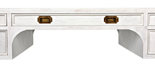 Noir Africa Desk - Elegant Colonial Design with Solid Mahogany, Brass Hardware for Timeless Home Office Style White Wash GDES174WH