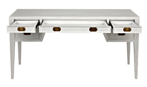 Noir Africa Desk - Elegant Colonial Design with Solid Mahogany, Brass Hardware for Timeless Home Office Style White Wash GDES174WH