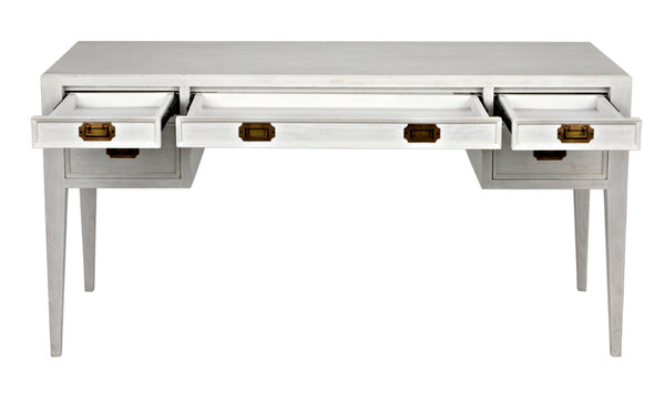 Noir Africa Desk - Elegant Colonial Design with Solid Mahogany, Brass Hardware for Timeless Home Office Style White Wash GDES174WH