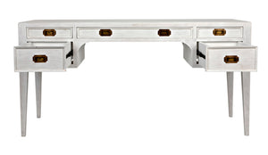 Noir Africa Desk - Elegant Colonial Design with Solid Mahogany, Brass Hardware for Timeless Home Office Style White Wash GDES174WH