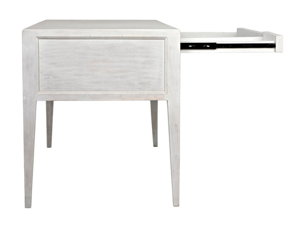 Noir Africa Desk - Elegant Colonial Design with Solid Mahogany, Brass Hardware for Timeless Home Office Style White Wash GDES174WH