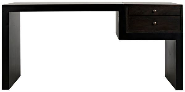 Noir Alvaro Desk: Industrial Black Iron Frame with Warm Ebony Walnut Drawers for Modern Workspaces GDES179MTB