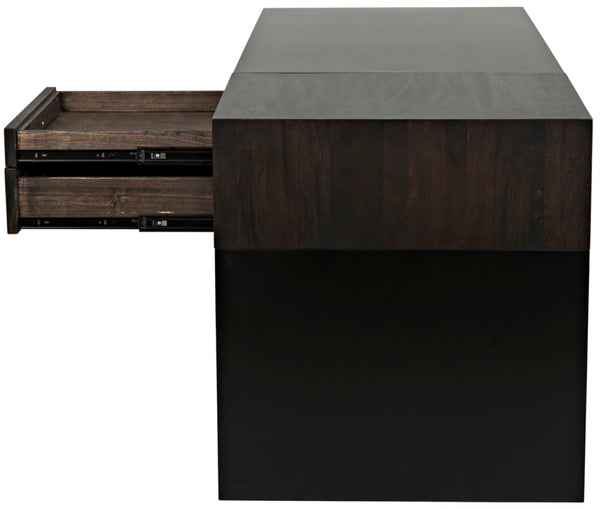 Noir Alvaro Desk: Industrial Black Iron Frame with Warm Ebony Walnut Drawers for Modern Workspaces GDES179MTB