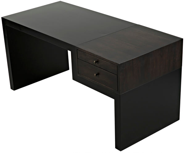 Noir Alvaro Desk: Industrial Black Iron Frame with Warm Ebony Walnut Drawers for Modern Workspaces GDES179MTB