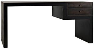 Noir Alvaro Desk: Industrial Black Iron Frame with Warm Ebony Walnut Drawers for Modern Workspaces GDES179MTB