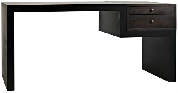 Noir Alvaro Desk: Industrial Black Iron Frame with Warm Ebony Walnut Drawers for Modern Workspaces GDES179MTB