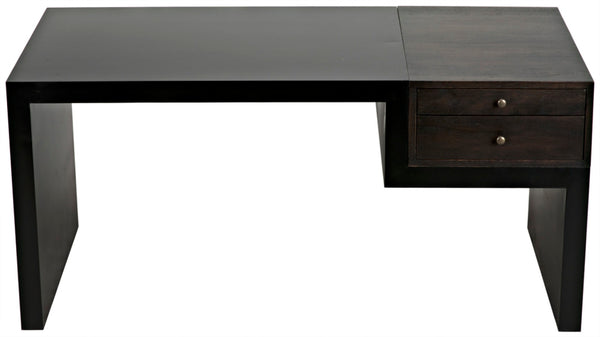 Noir Alvaro Desk: Industrial Black Iron Frame with Warm Ebony Walnut Drawers for Modern Workspaces GDES179MTB