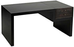Noir Alvaro Desk: Industrial Black Iron Frame with Warm Ebony Walnut Drawers for Modern Workspaces GDES179MTB