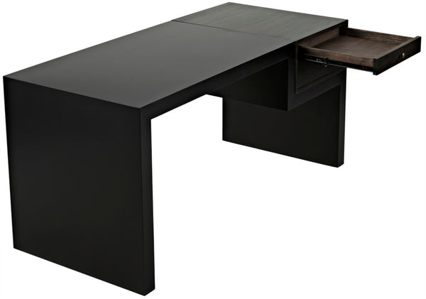Noir Alvaro Desk: Industrial Black Iron Frame with Warm Ebony Walnut Drawers for Modern Workspaces GDES179MTB