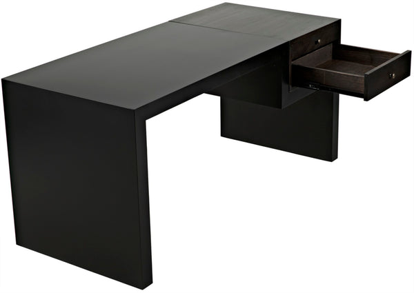Noir Alvaro Desk: Industrial Black Iron Frame with Warm Ebony Walnut Drawers for Modern Workspaces GDES179MTB