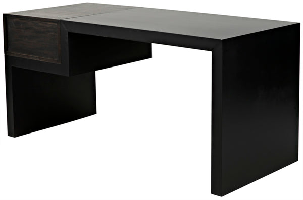 Noir Alvaro Desk: Industrial Black Iron Frame with Warm Ebony Walnut Drawers for Modern Workspaces GDES179MTB