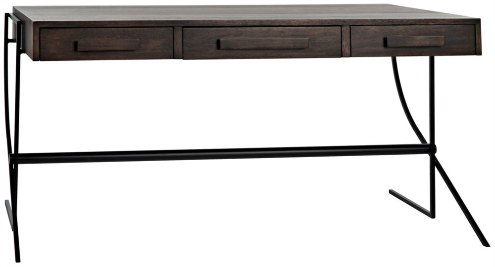 Noir Frank Writing Desk, Elegant Ebony Walnut with Sturdy Iron Base for Home Office & Study Use GDES181EB