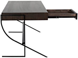 Noir Frank Writing Desk, Elegant Ebony Walnut with Sturdy Iron Base for Home Office & Study Use GDES181EB