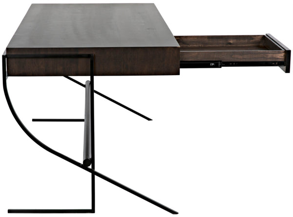 Noir Frank Writing Desk, Elegant Ebony Walnut with Sturdy Iron Base for Home Office & Study Use GDES181EB