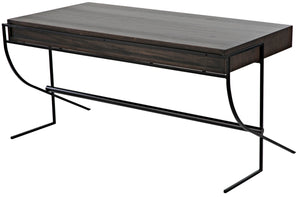Noir Frank Writing Desk, Elegant Ebony Walnut with Sturdy Iron Base for Home Office & Study Use GDES181EB