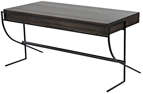 Noir Frank Writing Desk, Elegant Ebony Walnut with Sturdy Iron Base for Home Office & Study Use GDES181EB