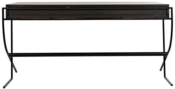 Noir Frank Writing Desk, Elegant Ebony Walnut with Sturdy Iron Base for Home Office & Study Use GDES181EB