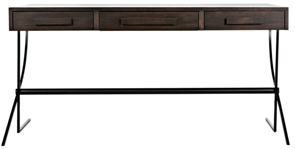 Noir Frank Writing Desk, Elegant Ebony Walnut with Sturdy Iron Base for Home Office & Study Use GDES181EB