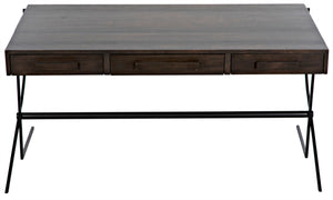 Noir Frank Writing Desk, Elegant Ebony Walnut with Sturdy Iron Base for Home Office & Study Use GDES181EB