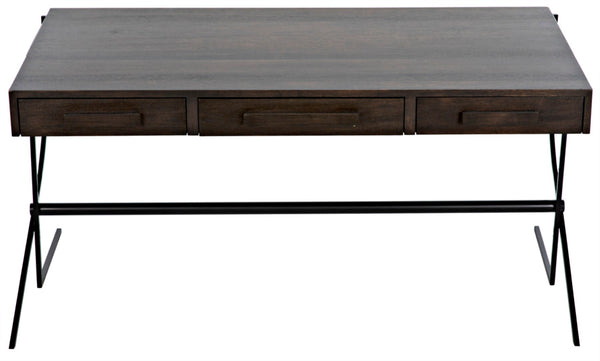 Noir Frank Writing Desk, Elegant Ebony Walnut with Sturdy Iron Base for Home Office & Study Use GDES181EB