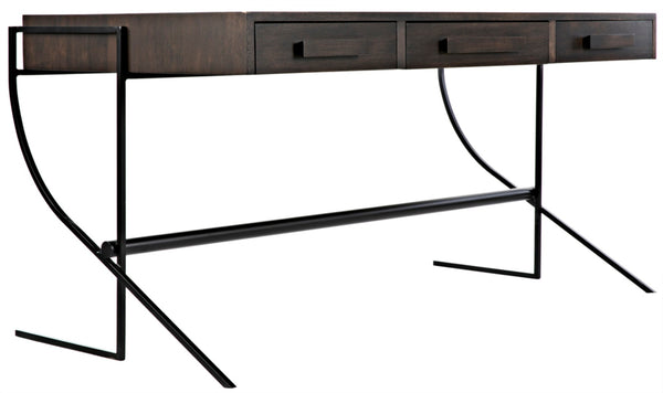 Noir Frank Writing Desk, Elegant Ebony Walnut with Sturdy Iron Base for Home Office & Study Use GDES181EB