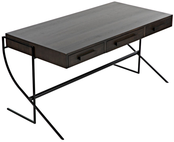 Noir Frank Writing Desk, Elegant Ebony Walnut with Sturdy Iron Base for Home Office & Study Use GDES181EB