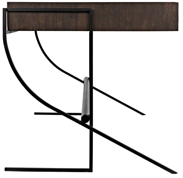 Noir Frank Writing Desk, Elegant Ebony Walnut with Sturdy Iron Base for Home Office & Study Use GDES181EB