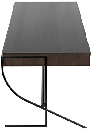 Noir Frank Writing Desk, Elegant Ebony Walnut with Sturdy Iron Base for Home Office & Study Use GDES181EB