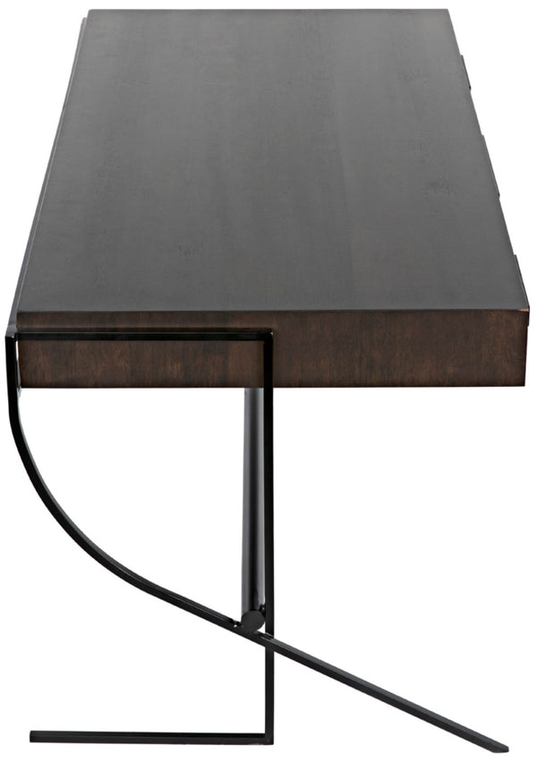 Noir Frank Writing Desk, Elegant Ebony Walnut with Sturdy Iron Base for Home Office & Study Use GDES181EB