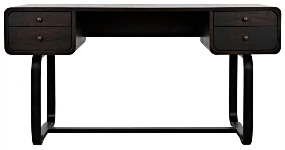 Noir Voltes Desk - Modern Industrial Ebony Walnut with Matte Black Iron Base for Stylish Workspaces GDES185EB