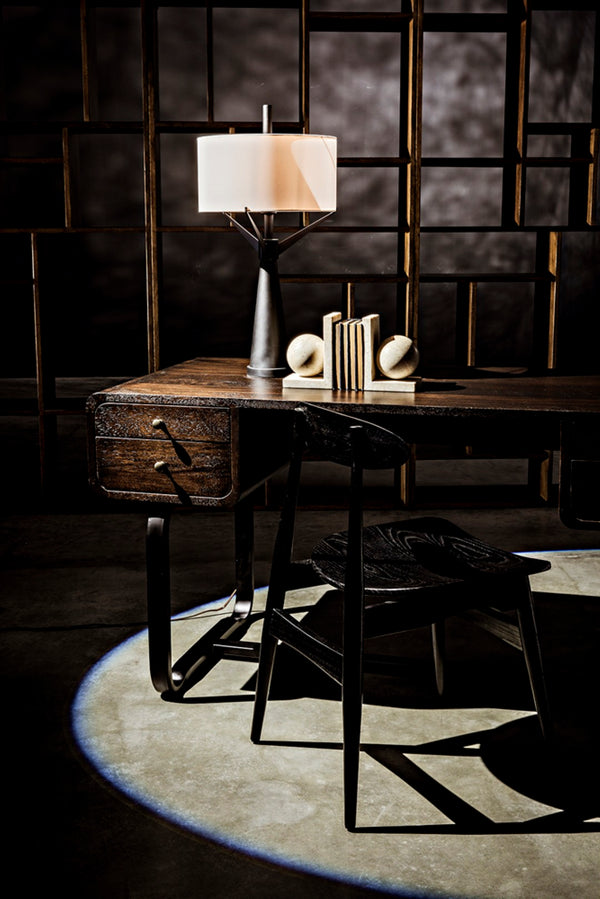 Noir Voltes Desk - Modern Industrial Ebony Walnut with Matte Black Iron Base for Stylish Workspaces GDES185EB