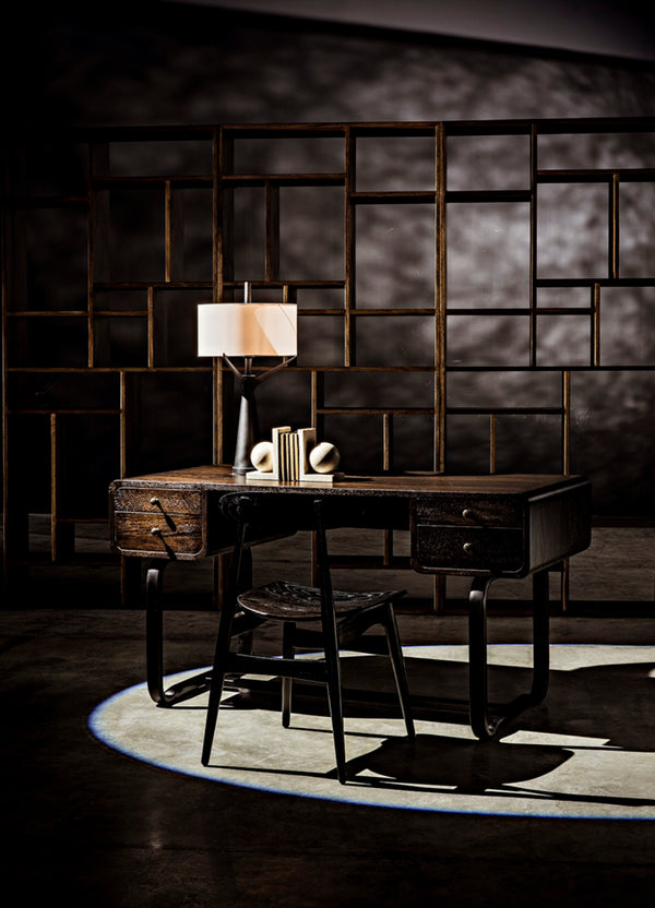 Noir Voltes Desk - Modern Industrial Ebony Walnut with Matte Black Iron Base for Stylish Workspaces GDES185EB