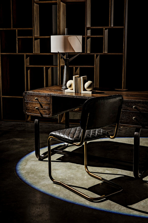 Noir Voltes Desk - Modern Industrial Ebony Walnut with Matte Black Iron Base for Stylish Workspaces GDES185EB
