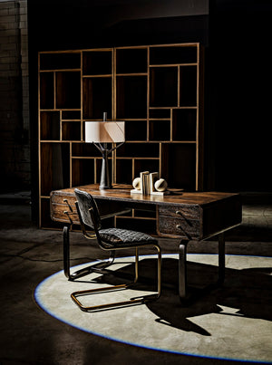 Noir Voltes Desk - Modern Industrial Ebony Walnut with Matte Black Iron Base for Stylish Workspaces GDES185EB