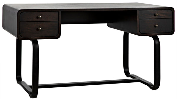 Noir Voltes Desk - Modern Industrial Ebony Walnut with Matte Black Iron Base for Stylish Workspaces GDES185EB