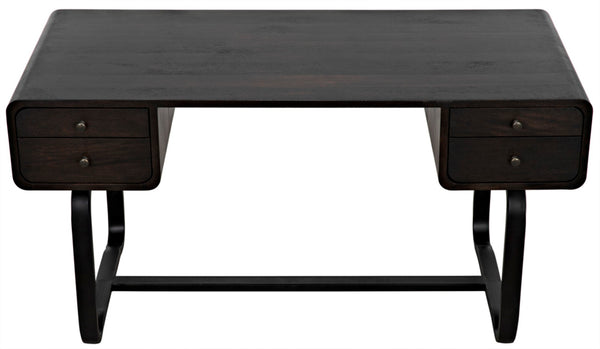 Noir Voltes Desk - Modern Industrial Ebony Walnut with Matte Black Iron Base for Stylish Workspaces GDES185EB