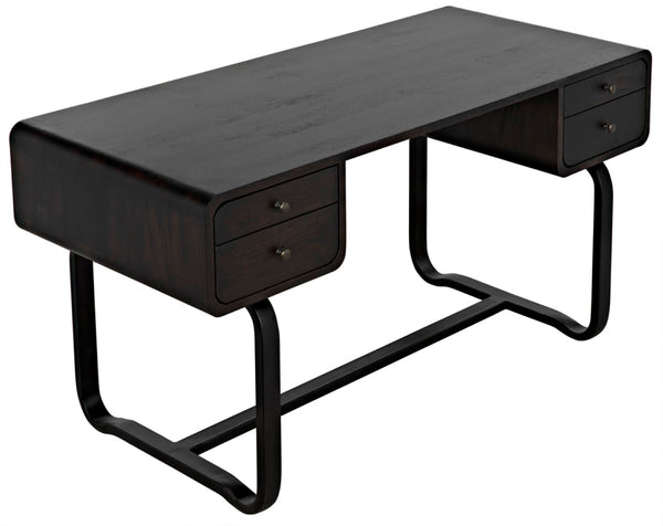 Noir Voltes Desk - Modern Industrial Ebony Walnut with Matte Black Iron Base for Stylish Workspaces GDES185EB