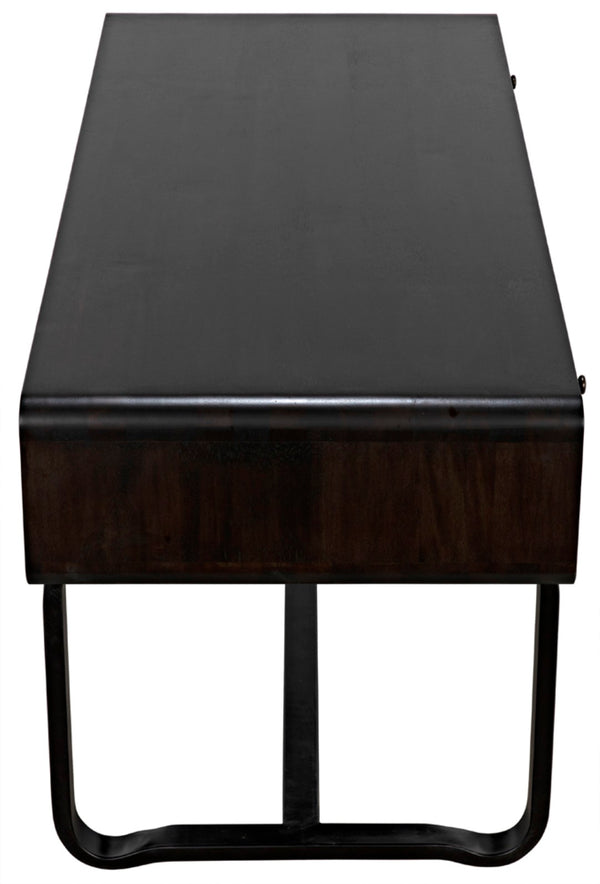 Noir Voltes Desk - Modern Industrial Ebony Walnut with Matte Black Iron Base for Stylish Workspaces GDES185EB