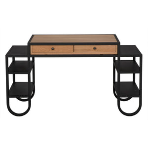 Noir Thomson Desk - Industrial-Modern White Oak Workspace with Matte Black Iron Legs for Home Offices GDES202MTB