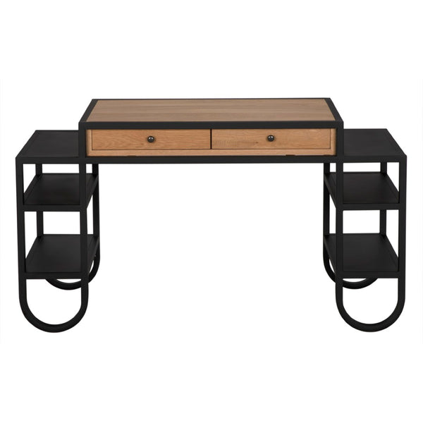 Noir Thomson Desk - Industrial-Modern White Oak Workspace with Matte Black Iron Legs for Home Offices GDES202MTB