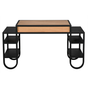 Noir Thomson Desk - Industrial-Modern White Oak Workspace with Matte Black Iron Legs for Home Offices GDES202MTB