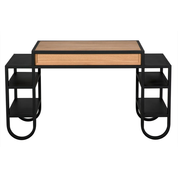 Noir Thomson Desk - Industrial-Modern White Oak Workspace with Matte Black Iron Legs for Home Offices GDES202MTB