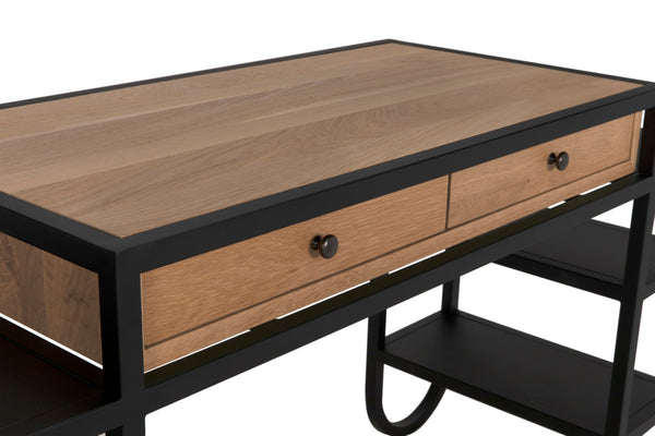 Noir Thomson Desk - Industrial-Modern White Oak Workspace with Matte Black Iron Legs for Home Offices GDES202MTB