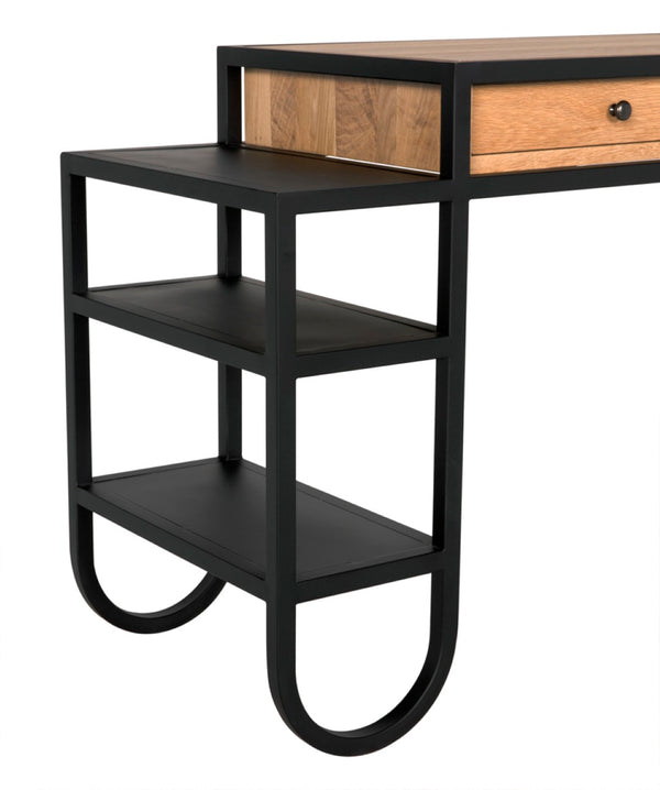 Noir Thomson Desk - Industrial-Modern White Oak Workspace with Matte Black Iron Legs for Home Offices GDES202MTB