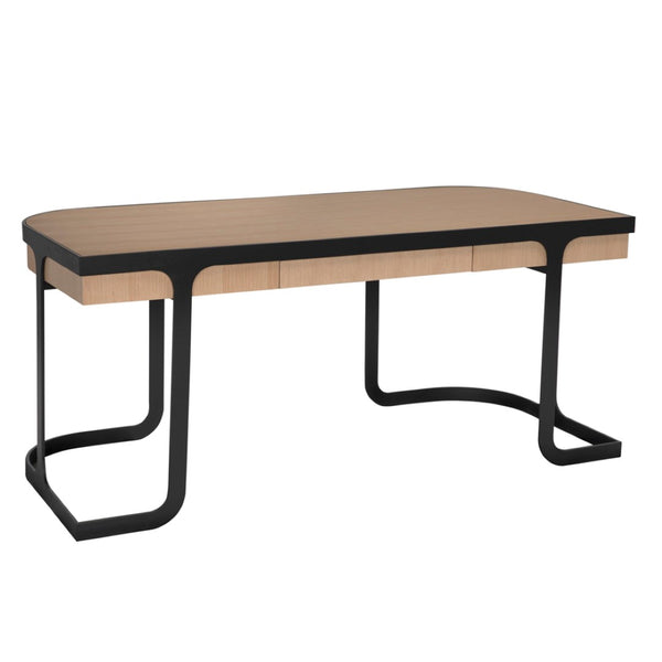 Noir Hamilton Desk - Modern White Oak & Industrial Steel Workspace, Stylish & Durable for Home Offices GDES207WO