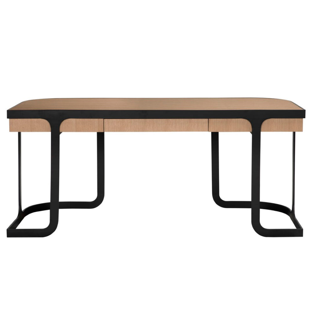 Noir Hamilton Desk - Modern White Oak & Industrial Steel Workspace, Stylish & Durable for Home Offices GDES207WO