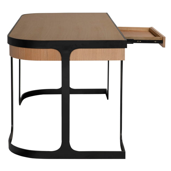 Noir Hamilton Desk - Modern White Oak & Industrial Steel Workspace, Stylish & Durable for Home Offices GDES207WO